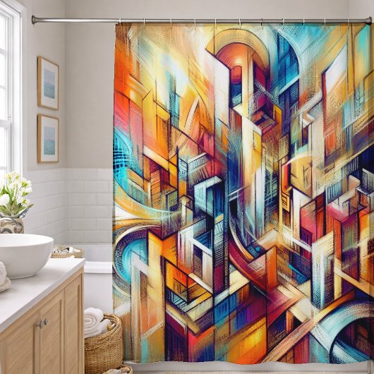 Rideaux De Douche Dessin au pastel Design abstrait complexe