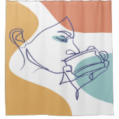 Rideaux De Douche dessin d'art affiche d'une femme buvant du café (Devant)