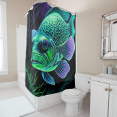 Rideaux De Douche Dessin de chaloupe de poisson sur le noir (En situation)