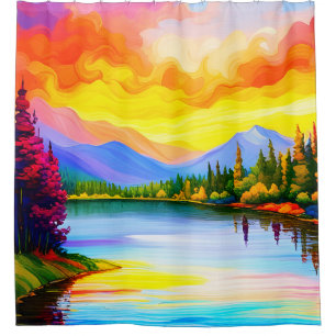 Rideaux De Douche Dessin de couleur brillant du coucher du soleil su