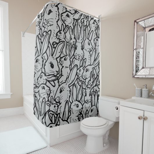 Rideaux De Douche Dessin de la partie lapin gris artistique (En situation)