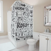 Rideaux De Douche Dessin de l'illustrateur de robots à doodles (En situation)