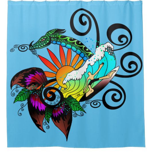 Rideaux De Douche Dessin de Surfer Dude (Devant)