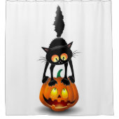 Rideaux De Douche Dessin d'Halloween au chat effrayé sur Citrouille (Devant)