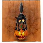 Rideaux De Douche Dessin d'Halloween au chat effrayé sur Citrouille (Devant)