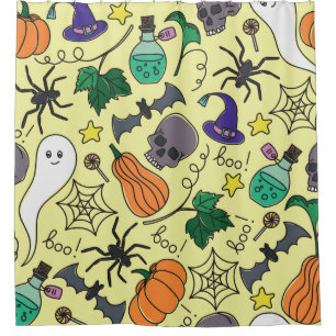 Rideaux De Douche Dessin d'Halloween : Motif Vintage vibrant