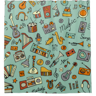 Rideaux De Douche Dessin d'instruments de musique, motif transparent