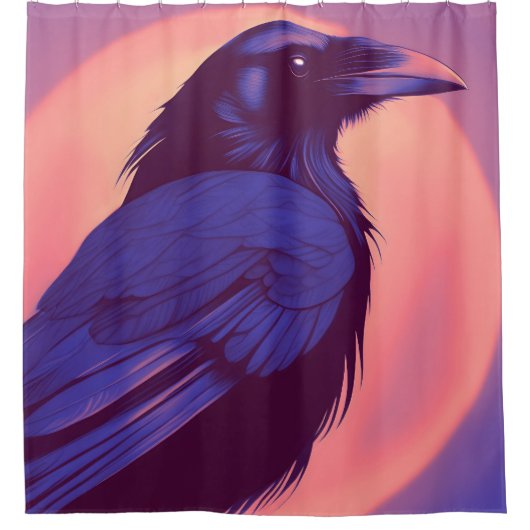 Rideaux De Douche Dessin d'un corbeau noir violet (Devant)