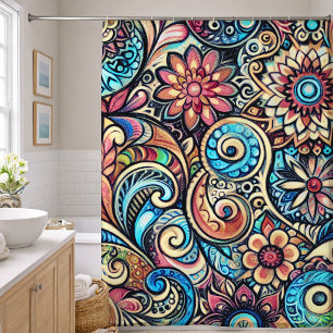 Rideaux De Douche Dessin pastel design complexe bohème