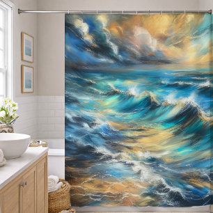 Rideaux De Douche Dessin Pastel Dur Vagues Orageuses