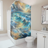 Rideaux De Douche Dessin Pastel Dur Vagues Orageuses (En situation)