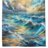 Rideaux De Douche Dessin Pastel Dur Vagues Orageuses (Devant)