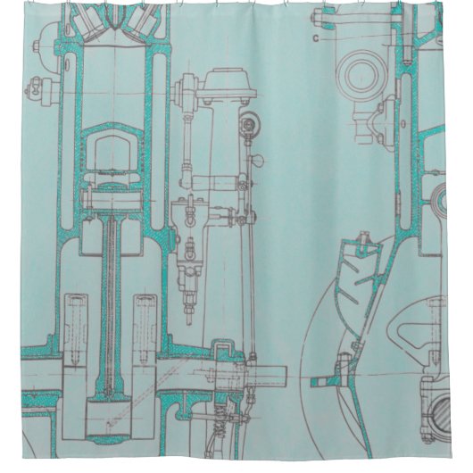 Rideaux De Douche Dessin schématique Ancien plan couleurs rustiques  (Devant)