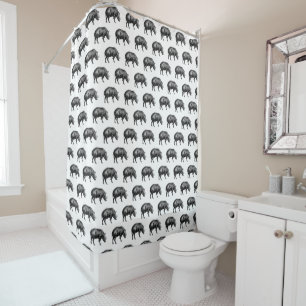 Rideaux De Douche Dessin vintage de sanglier en noir et blanc