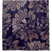 Rideaux De Douche Dessins floraux d'or rose élégant sur le bleu (Devant)