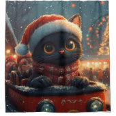 Rideaux De Douche Dessous de verre noir à rouleaux de chat Noël (Devant)