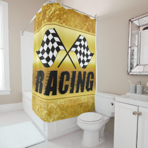Rideaux De Douche Deux drapeaux de course à damiers pour la victoire
