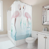 Rideaux De Douche Deux Flamants roses roses rétro à Pond (En situation)