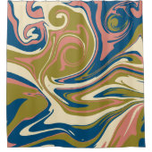 Rideaux De Douche Déversement - Bleu, Vert olive, Rose et Crème (Devant)