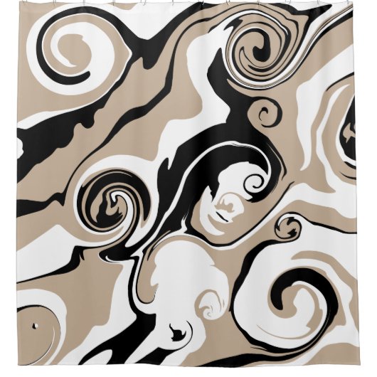 Rideaux De Douche Déversement - Taupe, noir et blanc (Devant)
