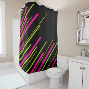 Rideaux De Douche Diagonales en vert citron, rose et noir