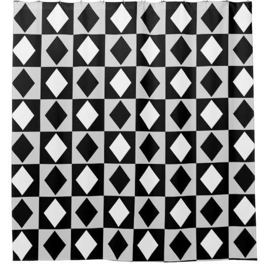 Rideaux De Douche Diamant Rhombus blanc noir (Devant)