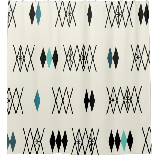 Rideaux De Douche Diamants de l'ère atomique rétro Motif Turquoise (Devant)
