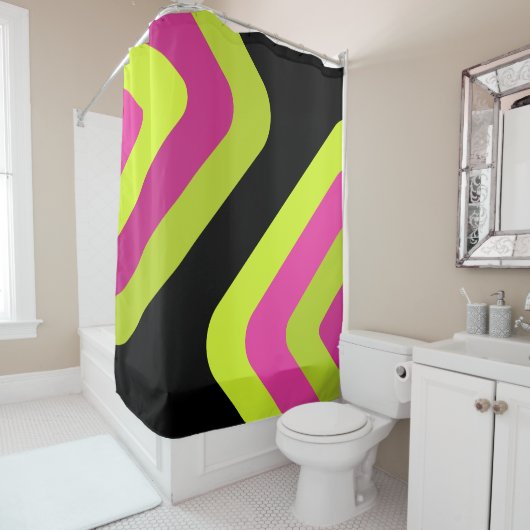 Rideaux De Douche Diamants géants rétro Chartreuse Magenta (En situation)
