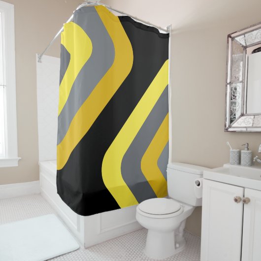 Rideaux De Douche Diamants géants rétro gris jaune (En situation)