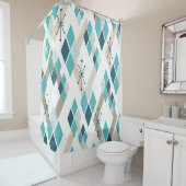 Rideaux De Douche Diamants modernes du milieu du siècle (Turquoise) (En situation)