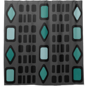 Rideaux De Douche Diamants rétro Rectangles Turquoise noir