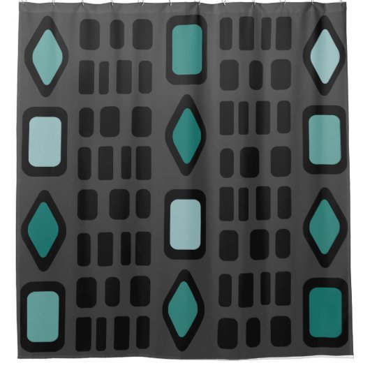 Rideaux De Douche Diamants rétro Rectangles Turquoise noir (Devant)