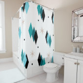 Rideaux De Douche Diamants Turquoises modernes du milieu du siècle (En situation)