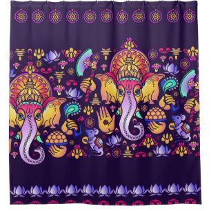 Rideaux De Douche Dieu hindou Ganesha et symboles indiens en bande
