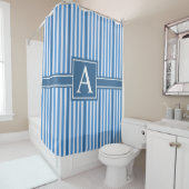 Rideaux De Douche Dimensions simples Bleu et Blancs Monogramme (En situation)