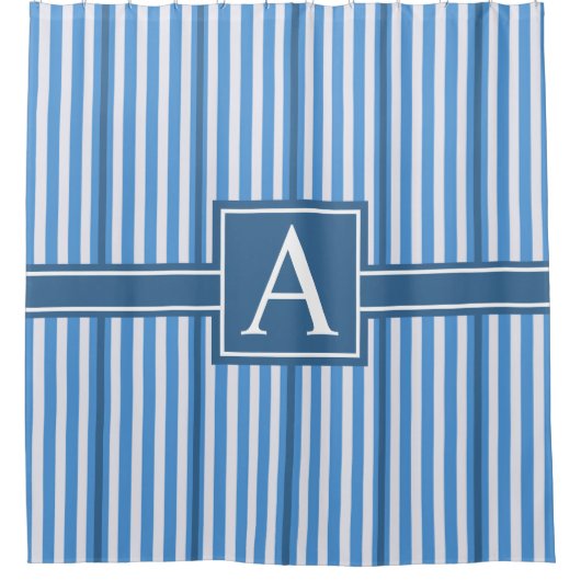 Rideaux De Douche Dimensions simples Bleu et Blancs Monogramme (Devant)