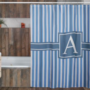 Rideaux De Douche Dimensions simples Bleu et Blancs Monogramme