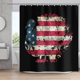 Rideaux De Douche Dinde de Thanksgiving avec drapeau américain