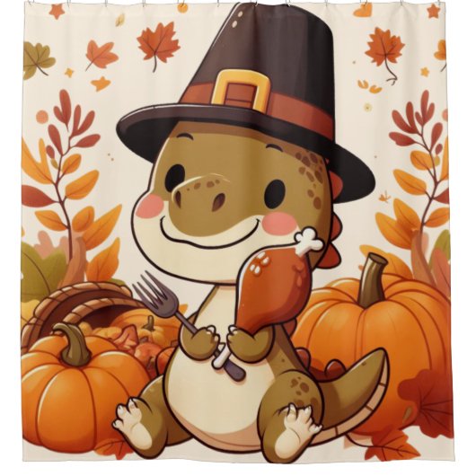 Rideaux De Douche Dinosaur de Thanksgiving mignon (Devant)