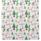Rideaux De Douche dinosaure de Noël et bonhomme de neige (Devant)