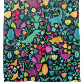 Rideaux De Douche Dinosaure Floral Folk Silhouettes Belles Filles (Devant)