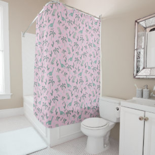 Rideaux De Douche Dinosaure rose et vert