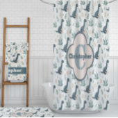 Rideaux De Douche Dinosaure Vert Bleu mignon avec Feuillage et Oeufs