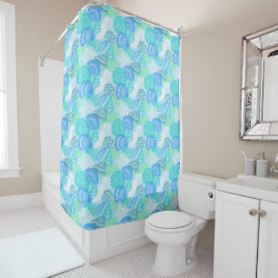 Rideaux De Douche Divers coquillages bleus motif d'art linéaire
