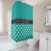 Rideaux De Douche Dk Blanc Turquoise LG Dot Noir CB Nom Monogramme (En situation)