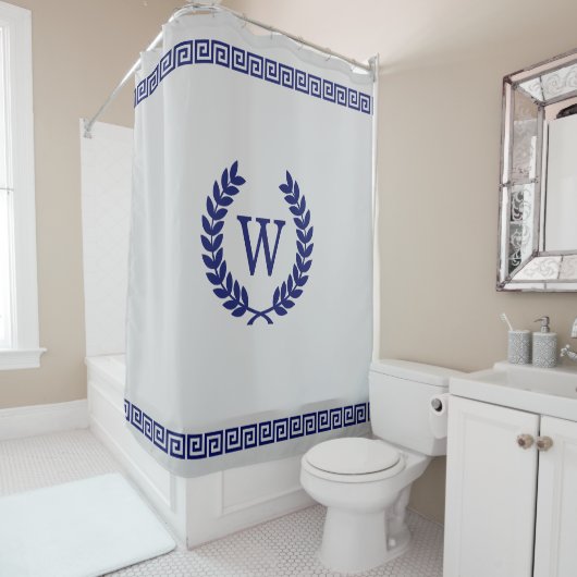 Rideaux De Douche do-it-yourself Couleurs Clé grecque S Laurel Monog (En situation)