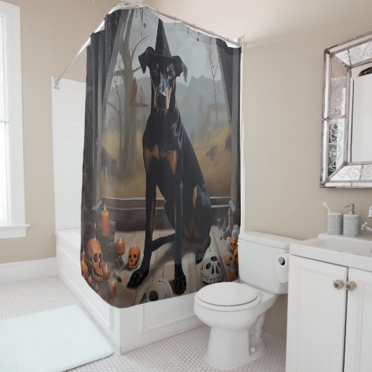 Rideaux De Douche Doberman Citrouille Halloween effroi (En situation)