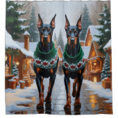 Rideaux De Douche Doberman Dogs Christmas Snow Holiday  (Devant)