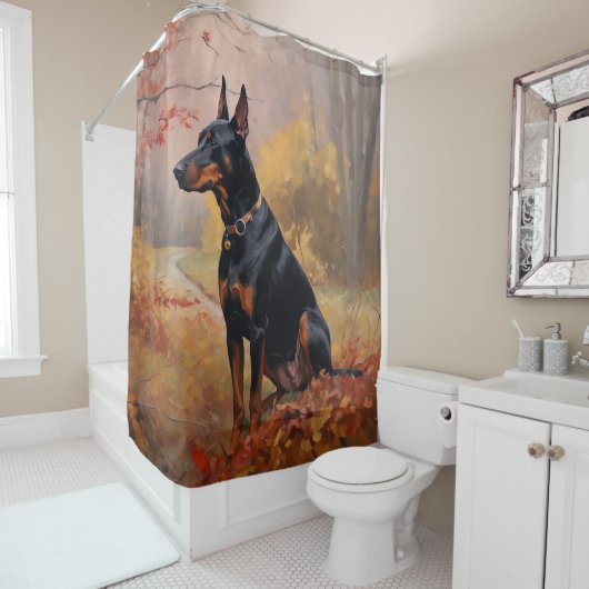 Rideaux De Douche Doberman en automne Feuilles automne Inspire (En situation)