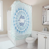 Rideaux De Douche Dolphins Mandala Bleu Blanc Nautique (En situation)